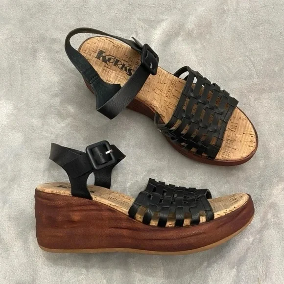 Korks Marley Strappy Wedge Sandals in Black Size 10 NEW!! - Picture 2 of 9